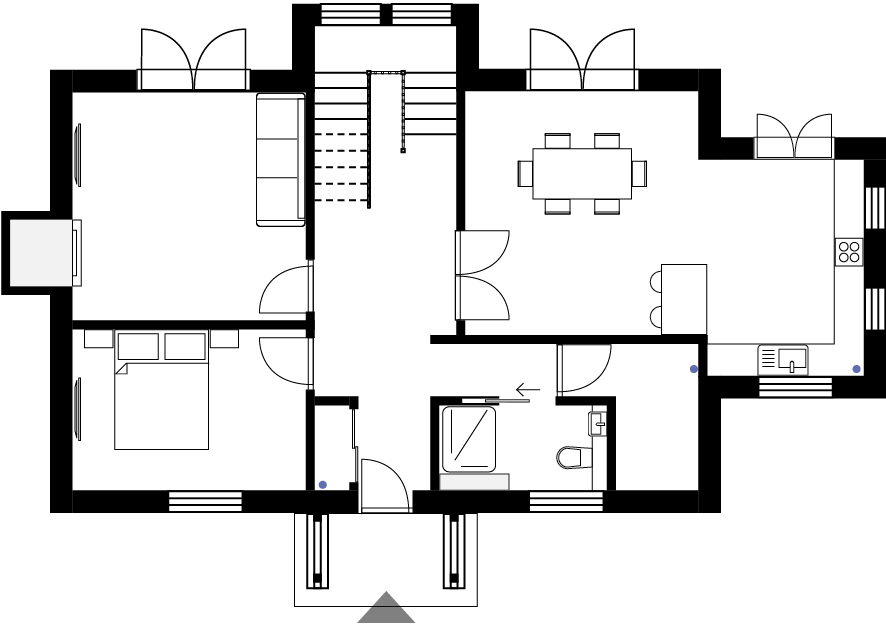 Option 3 - Separate kitchen and living with ground floor bedroom arrangement.