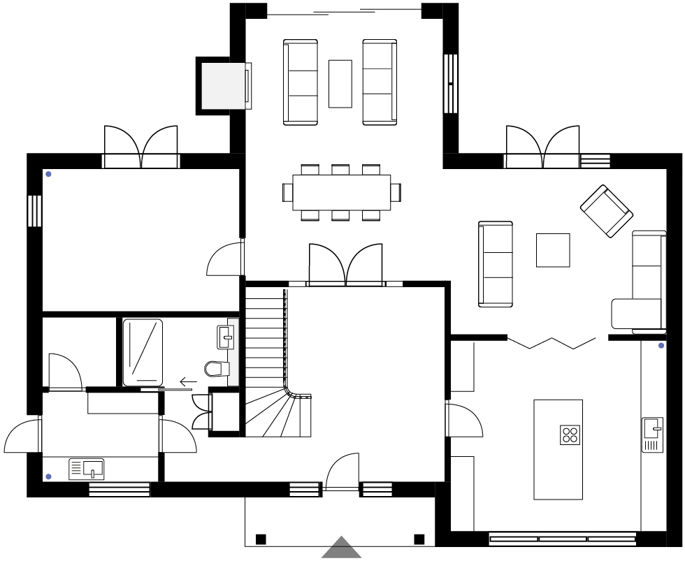Option 1 - Open plan living space with kitchen to the front.