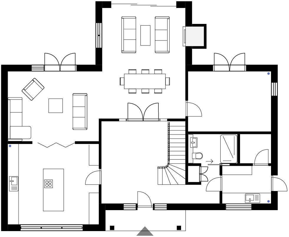 Option 1 - Open plan living space with kitchen to the front.
