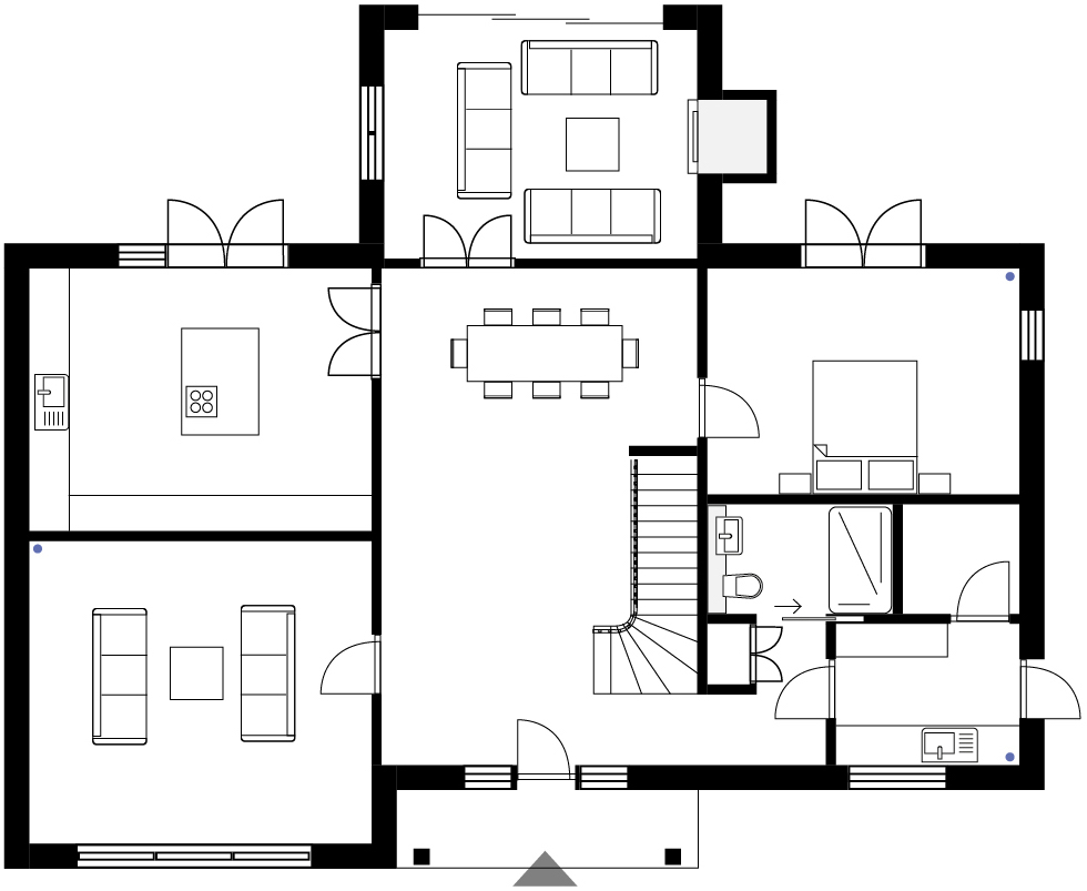 Option 3 - Separate kitchen and living space, with an option to have a downstairs bedroom space.