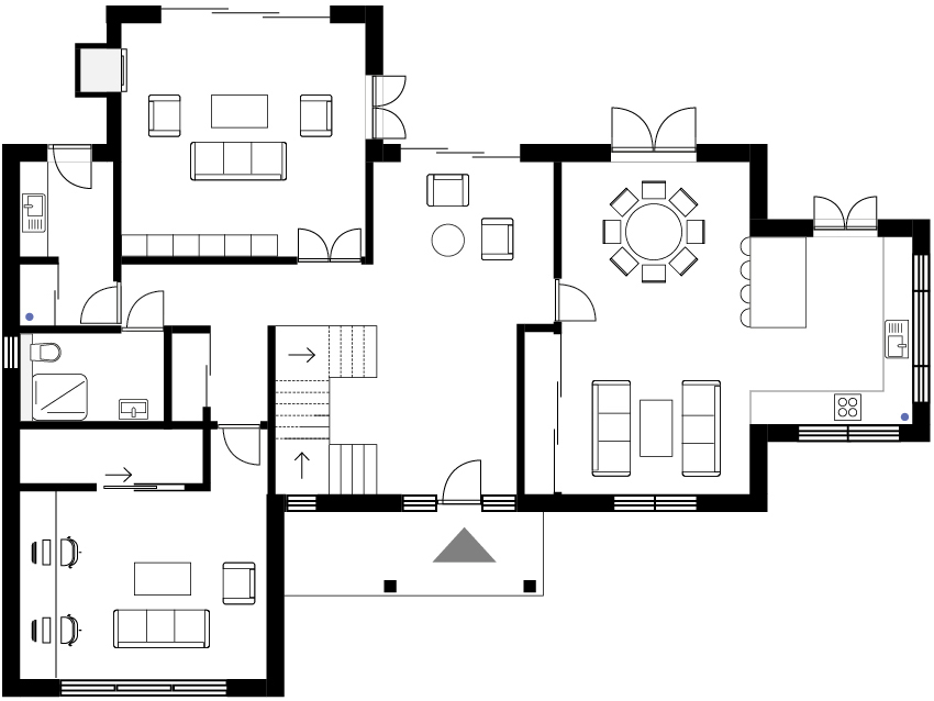 Option 1 - Open plan kitchen/lounge space with separate living and working space.